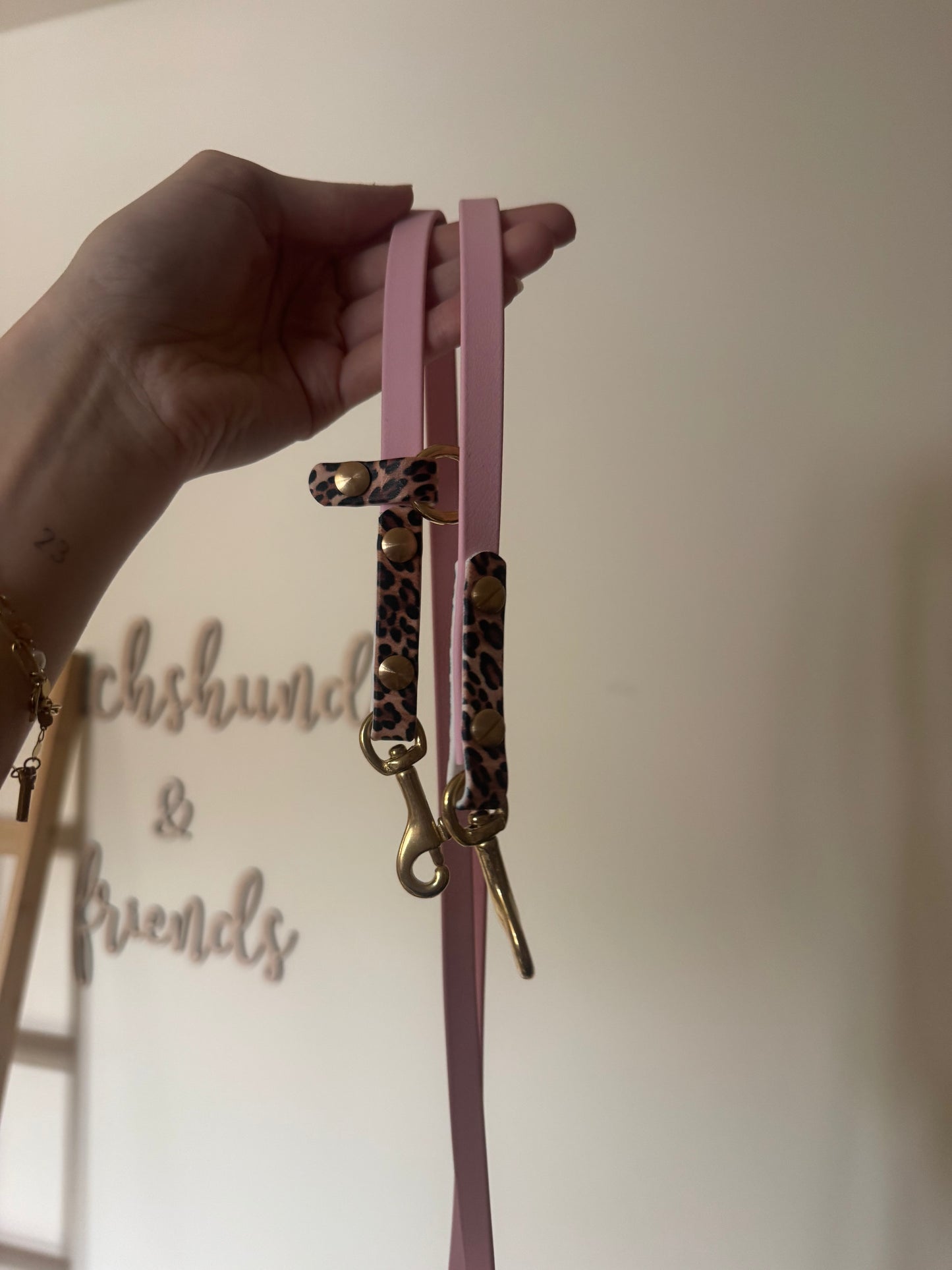 BioThane Crossbody Leine 13mm pastell rosa/leo