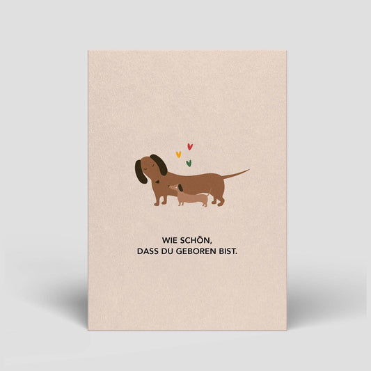 Postkarte - Dackel zur Geburt - Naturbedacht