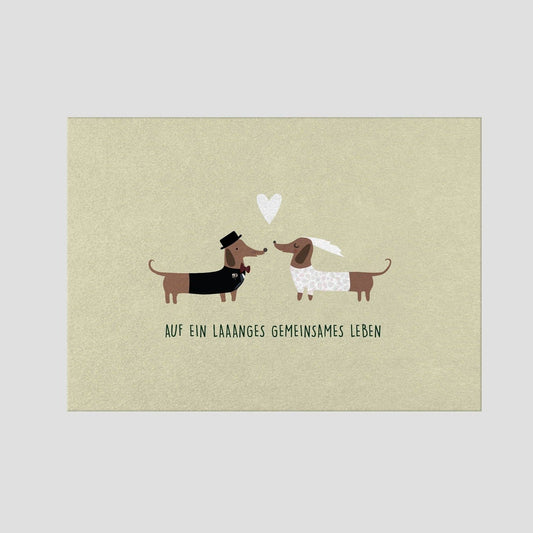 Postkarte - Hochzeit - Dackel-Brautpaar - Naturbedacht