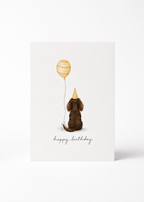 Postkarte - Happy Birthday "Langhaar Dackel"